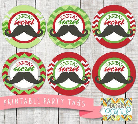 "Santa's Secret Stache" Circle Tags Holiday Printables