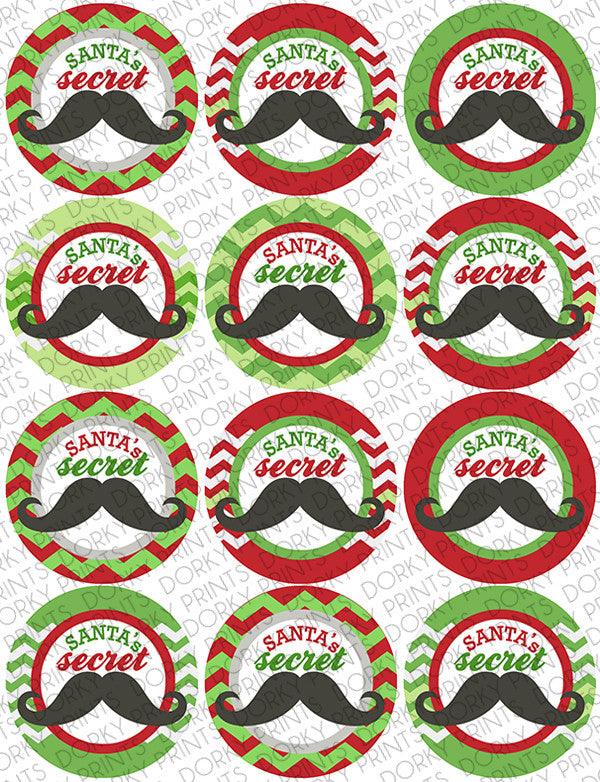"Santa's Secret Stache" Circle Tags Holiday Printables