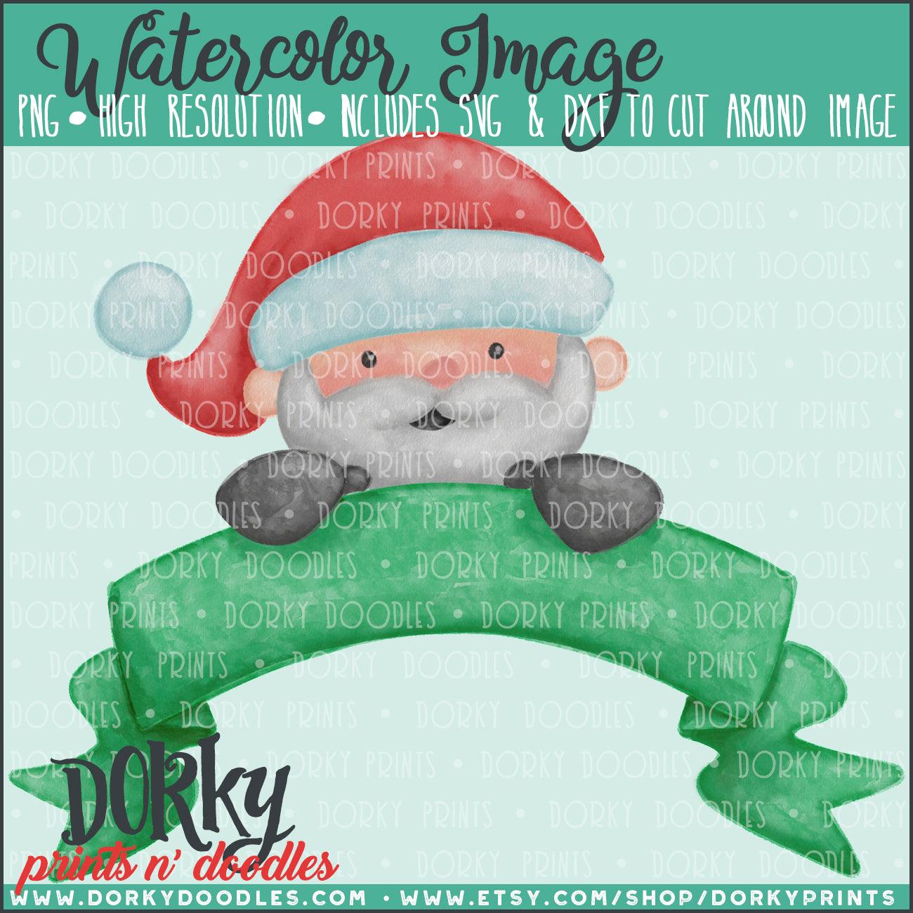 Santa with Banner Watercolor PNG