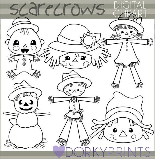 Scarecrow Black Line Thanksgiving Clipart