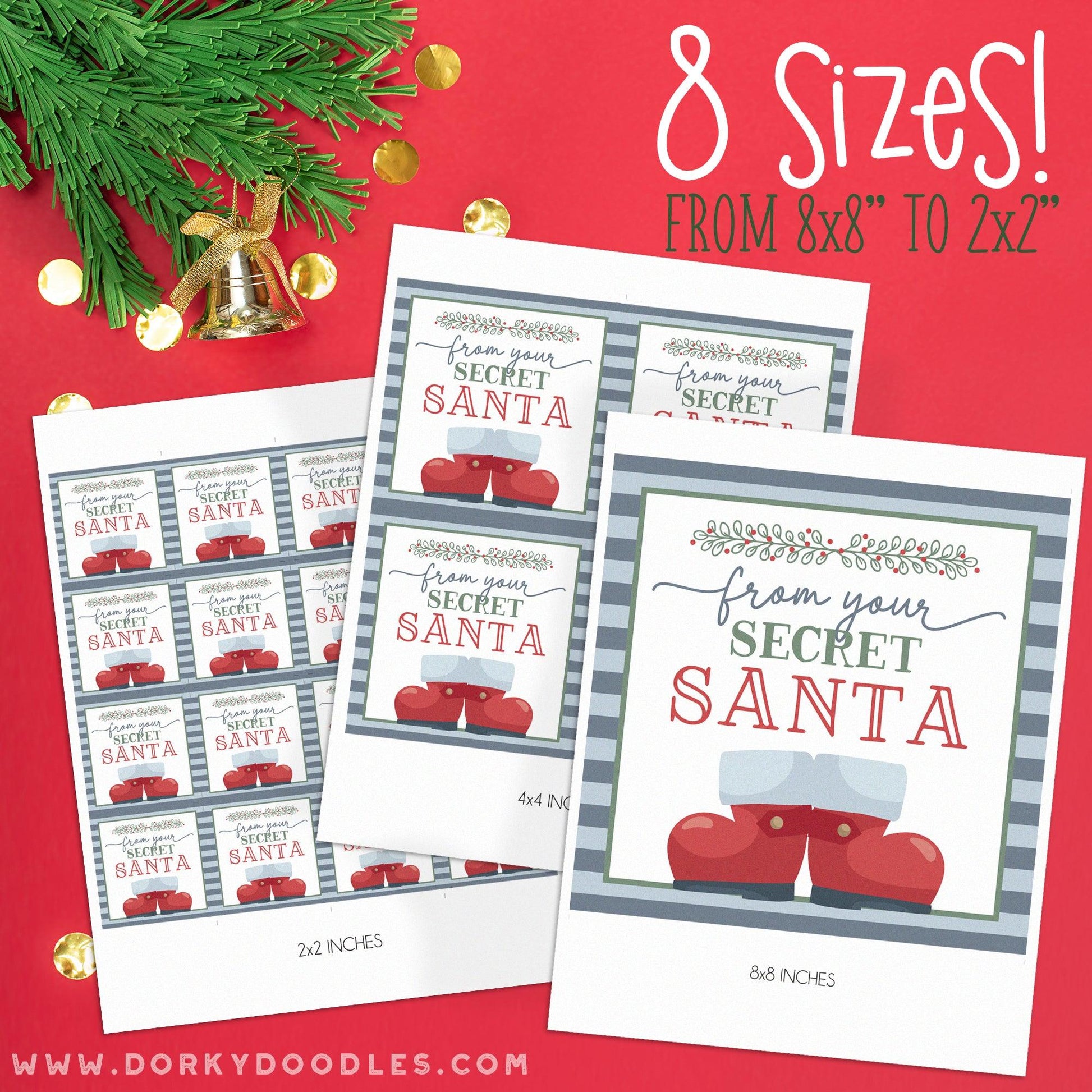 Secret Santa Christmas Labels for Mini Pizza Box and Gifts - Printables - Dorky Doodles