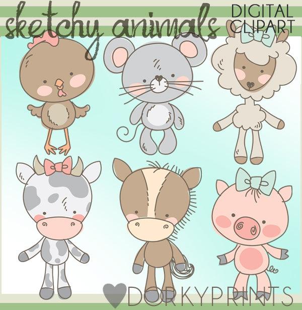 Sketchy Farm Animals Clipart