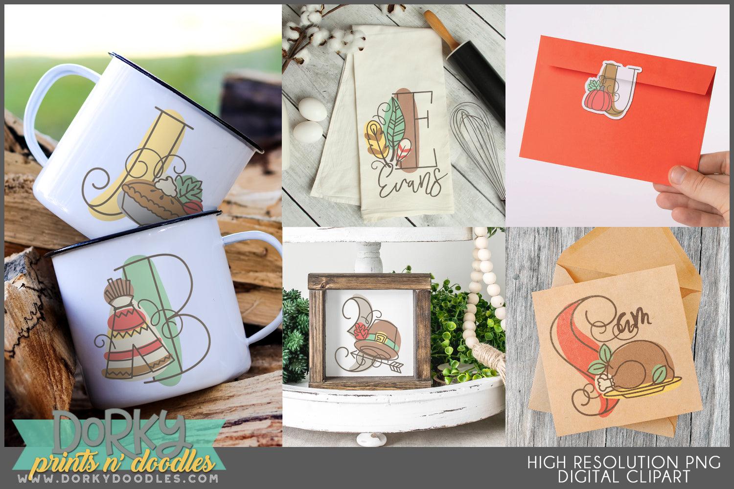 Sketchy Thanksgiving Alphabet Clipart