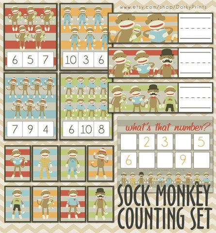 Sock Monkey Counting Learning Printables