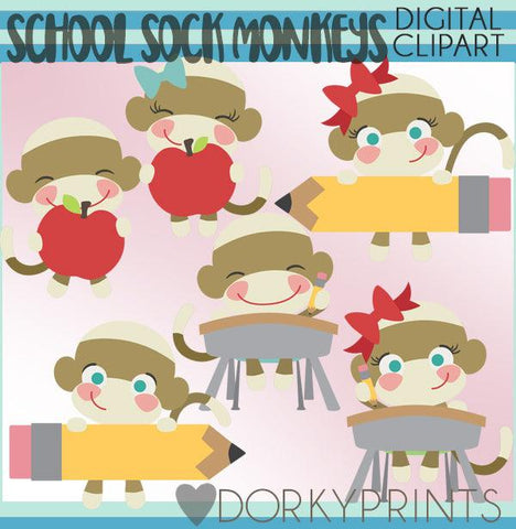 Sock Monkey School Clipart
