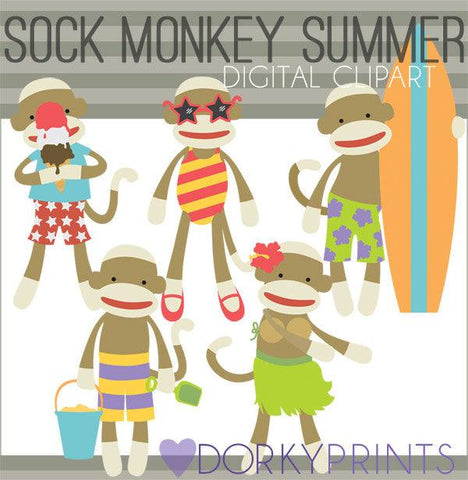 Sock Monkey Summer Clipart