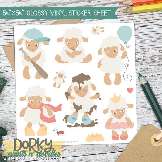Spring Sheep Stickers Sheet