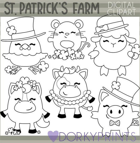 St. Patrick's Farm Animals Blackline Holiday Clipart