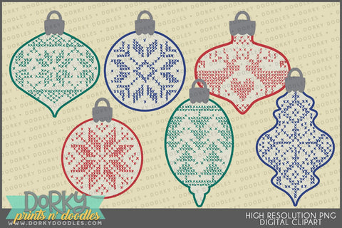 Stitched Ornaments Christmas Clipart - Dorky Doodles