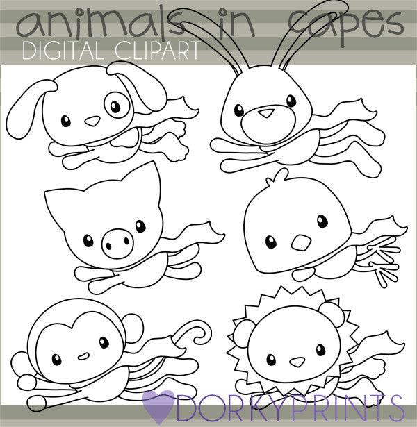Super Hero Black Line Animals Clipart