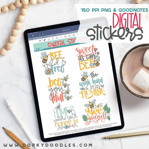 Sweet as Can Bee Digital Planner Stickers - Dorky Doodles