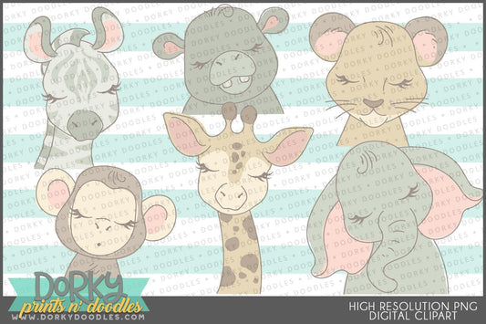 Sweet Baby Jungle Animals Clipart - Dorky Doodles