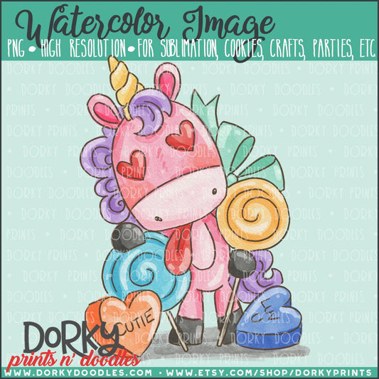 Sweet Unicorn Valentine's Day Watercolor PNG