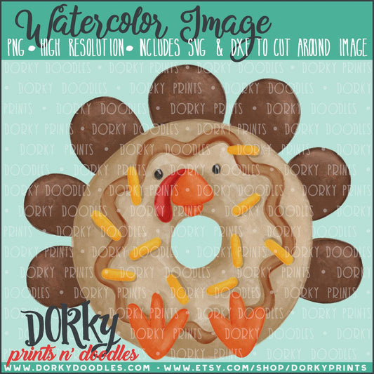 Turkey Donut Thanksgiving Watercolor PNG