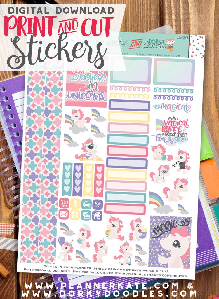Unicorn Print and Cut Planner Stickers