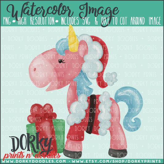 Unicorn Santa Watercolor PNG