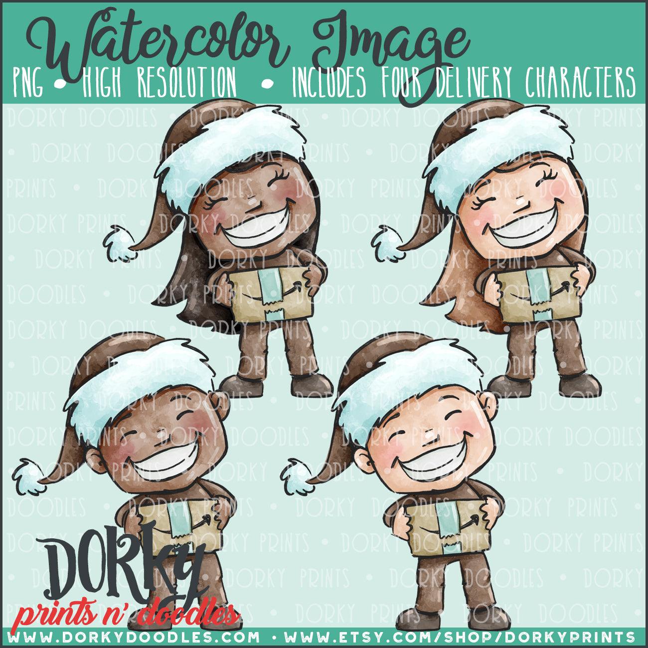 UPS Delivery People Watercolor PNG