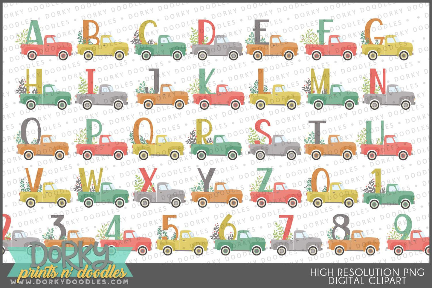 Vintage Farm Truck Alphabet Clipart - Dorky Doodles