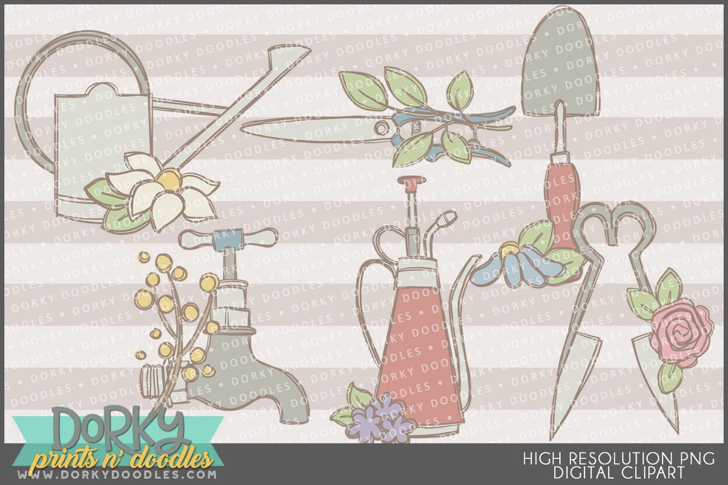 Vintage Garden Tools Spring Clipart