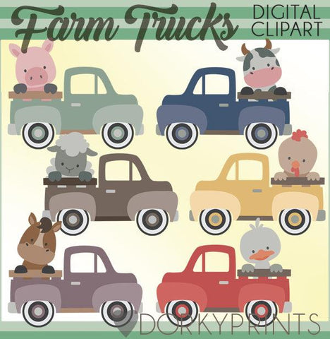 Vintage Trucks and Farm Animals Clipart