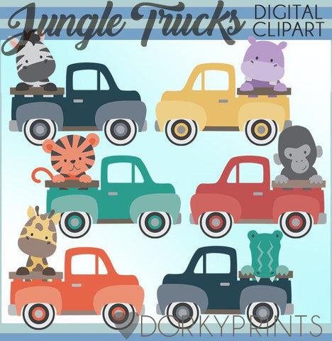 Vintage Trucks and Jungle Animals Clipart