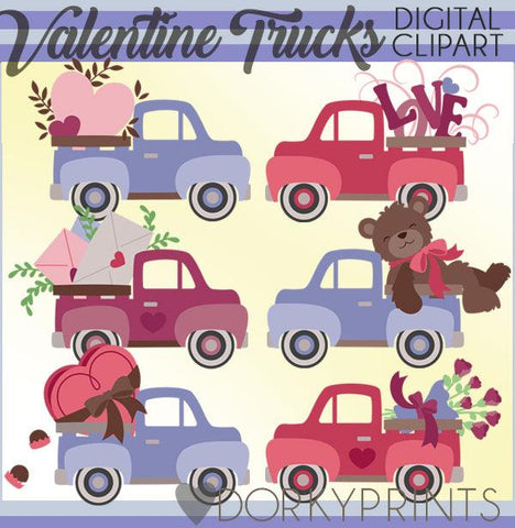 Vintage Trucks Valentine Clipart