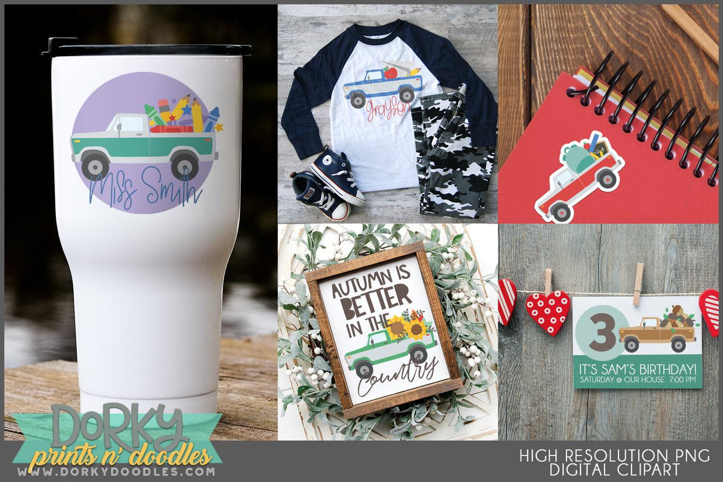 Vintage Trucks with Fall and School Clipart