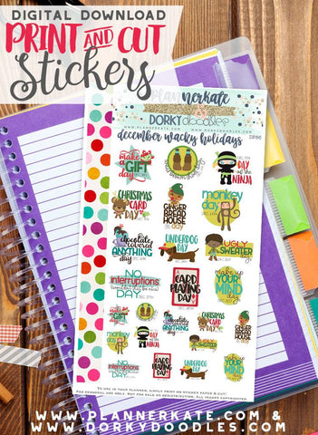 Wacky December Print and Cut Planner Stickers