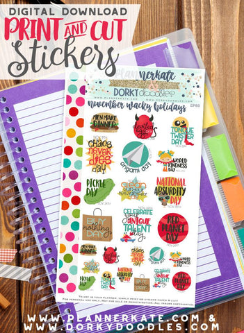 Wacky November Print and Cut Planner Stickers