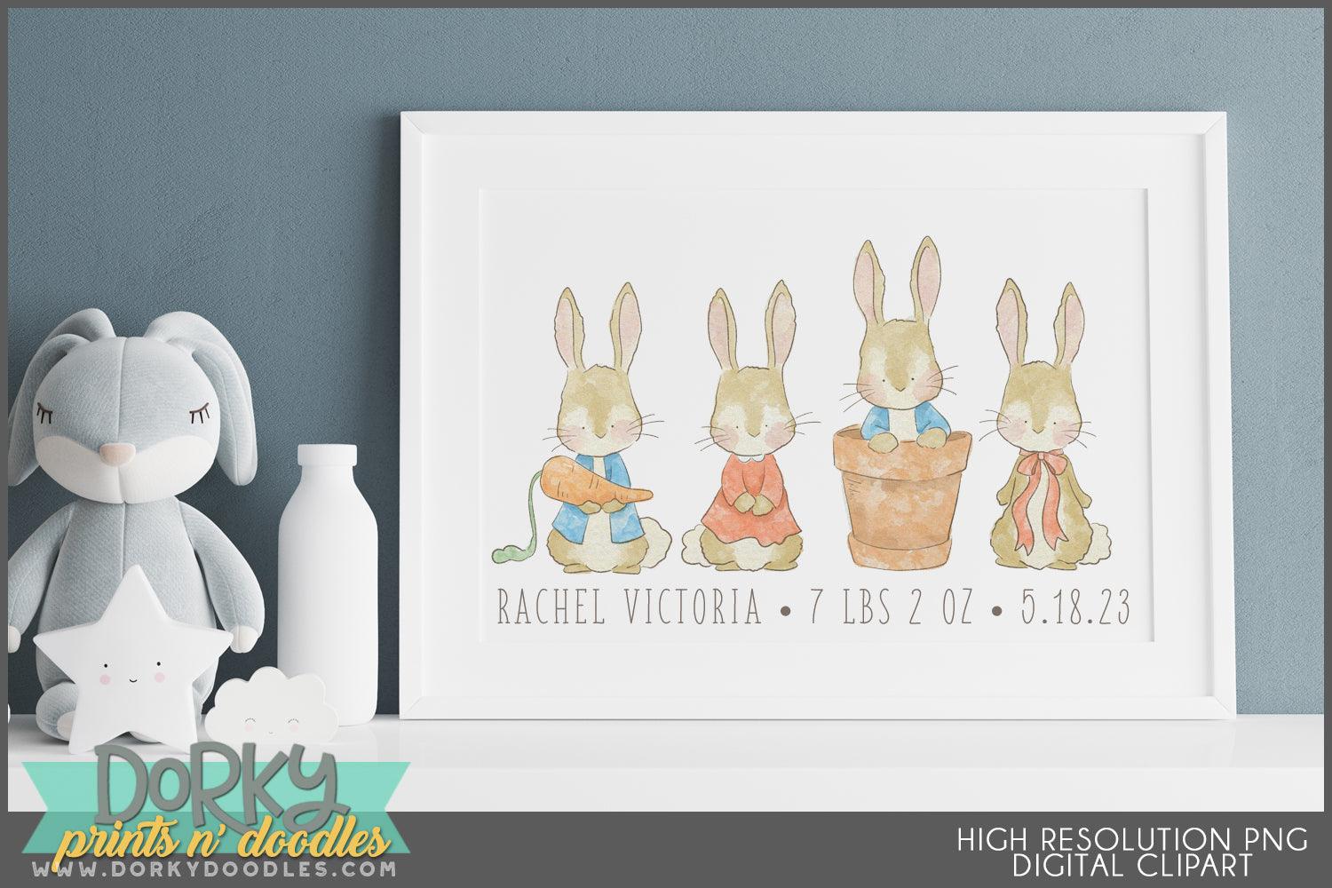 Watercolor Bunny Spring Clipart - Dorky Doodles