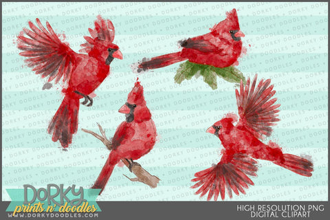Watercolor Cardinal Animals Clipart - Dorky Doodles