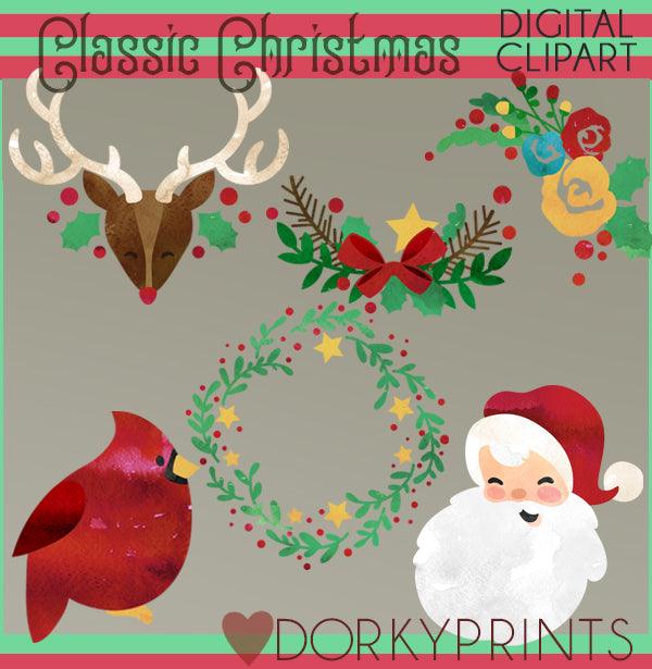 Watercolor Classic Christmas Clipart