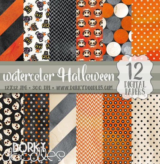 Watercolor Halloween Digital Paper Pack