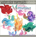 Watercolor Mermaids Summer Clipart