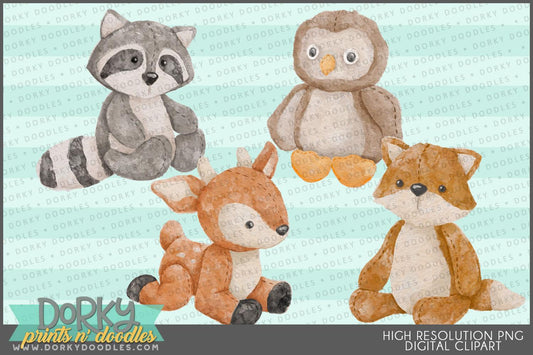 Watercolor Nursery Stuffed Animals Clipart - Dorky Doodles