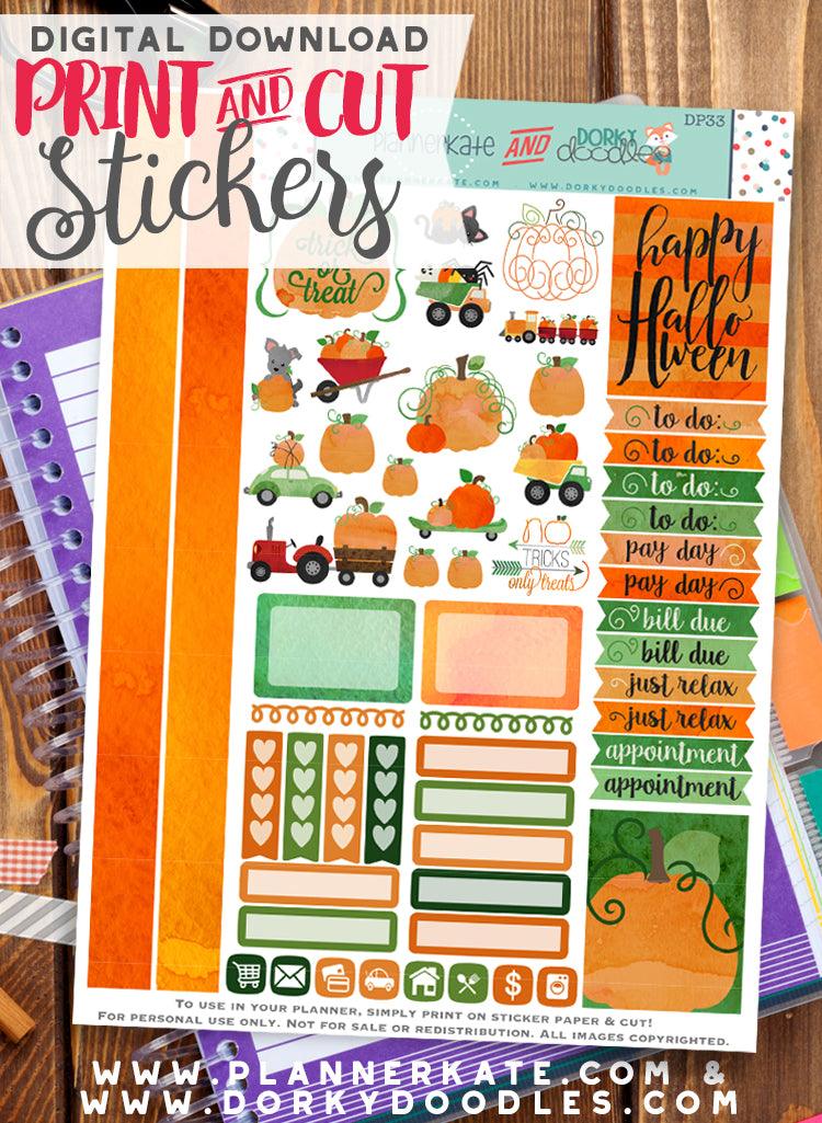 Watercolor Pumpkin Print and Cut Planner Stickers