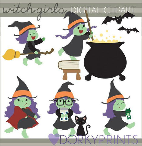 Witch Girls Halloween Clipart