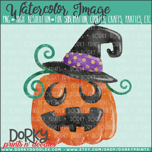 Witch Pumpkin Halloween Watercolor PNG