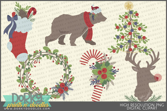Woodsy Country Christmas Clipart - Dorky Doodles