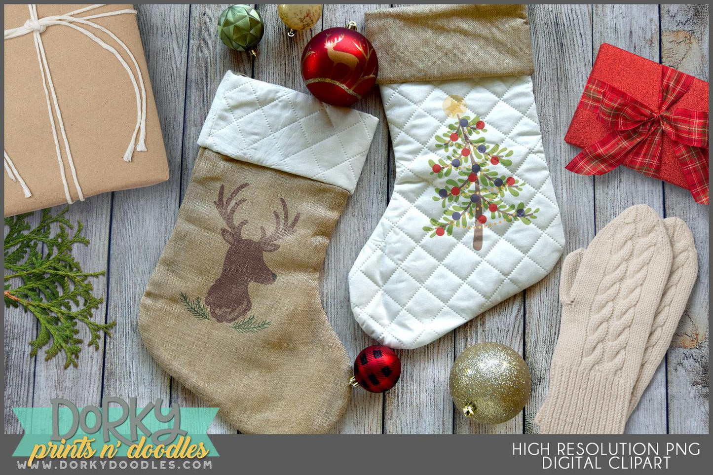 Woodsy Country Christmas Clipart - Dorky Doodles