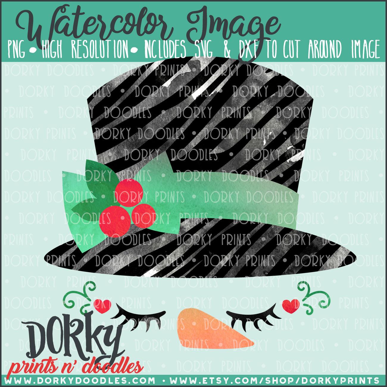 Zebra Print Christmas Snowman Watercolor PNG