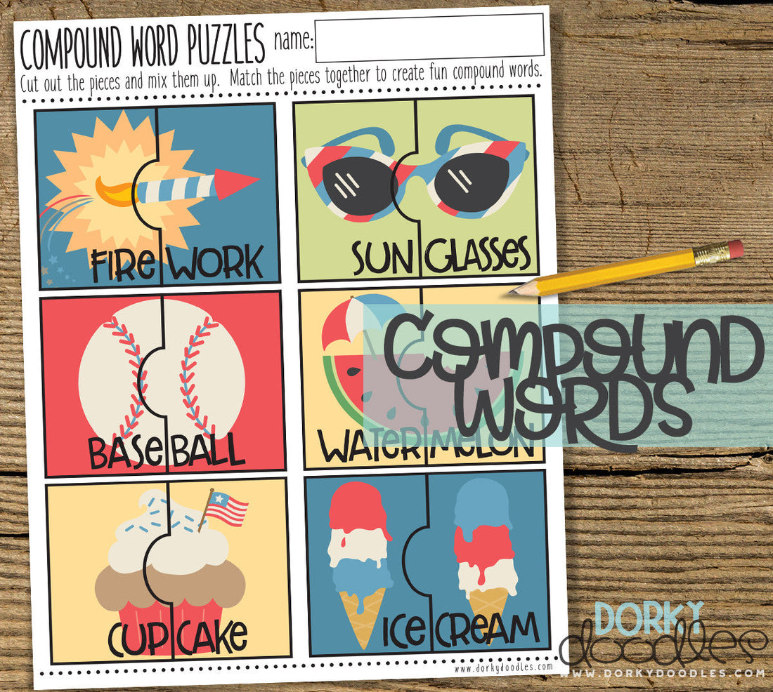 4th of July Compound Word Puzzles Printable - Dorky Doodles