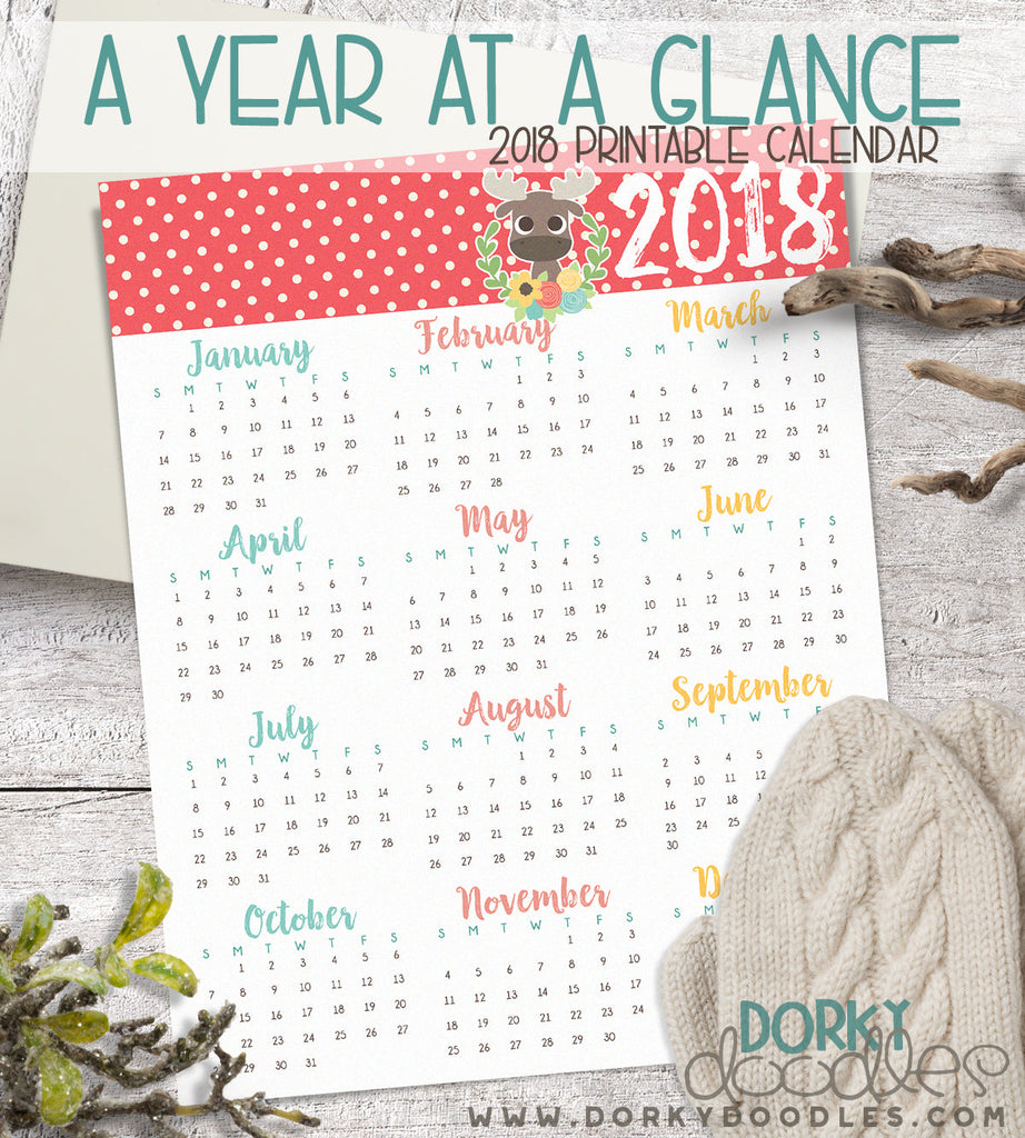 A Year at a Glance - Printable 2018 Calendar