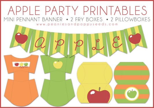 Apple Party Printables: Boxes and Banner - Dorky Doodles