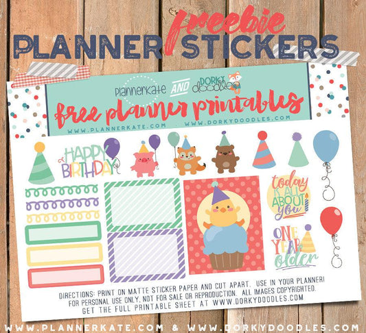 Birthday Planner Sticker Freebie - Dorky Doodles