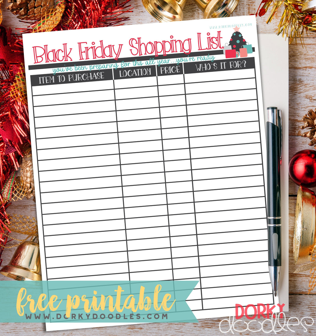 Black Friday Shopping List Printable - Dorky Doodles