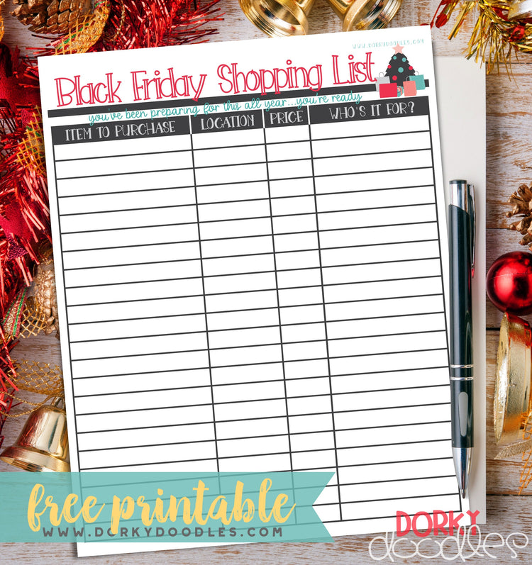 Black Friday Shopping List Printable – Dorky Doodles