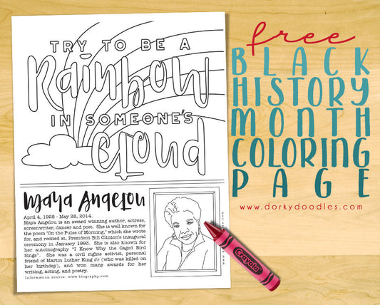 Black History Month Coloring Page: Maya Angelou - Dorky Doodles