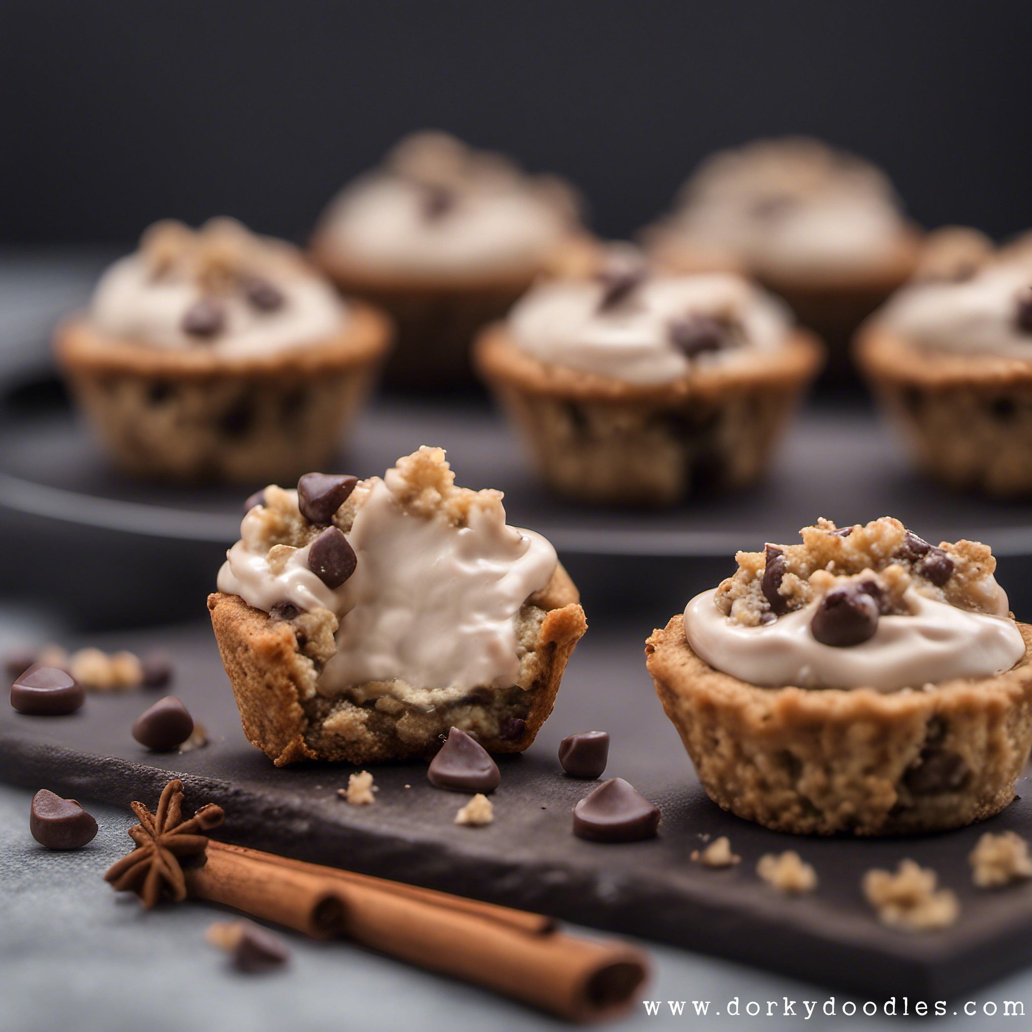 Chocolate Chip Oatmeal Cookie Cups with Cinnamon Cream Cheese Filling