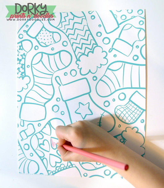Christmas Stockings Coloring Page - Dorky Doodles